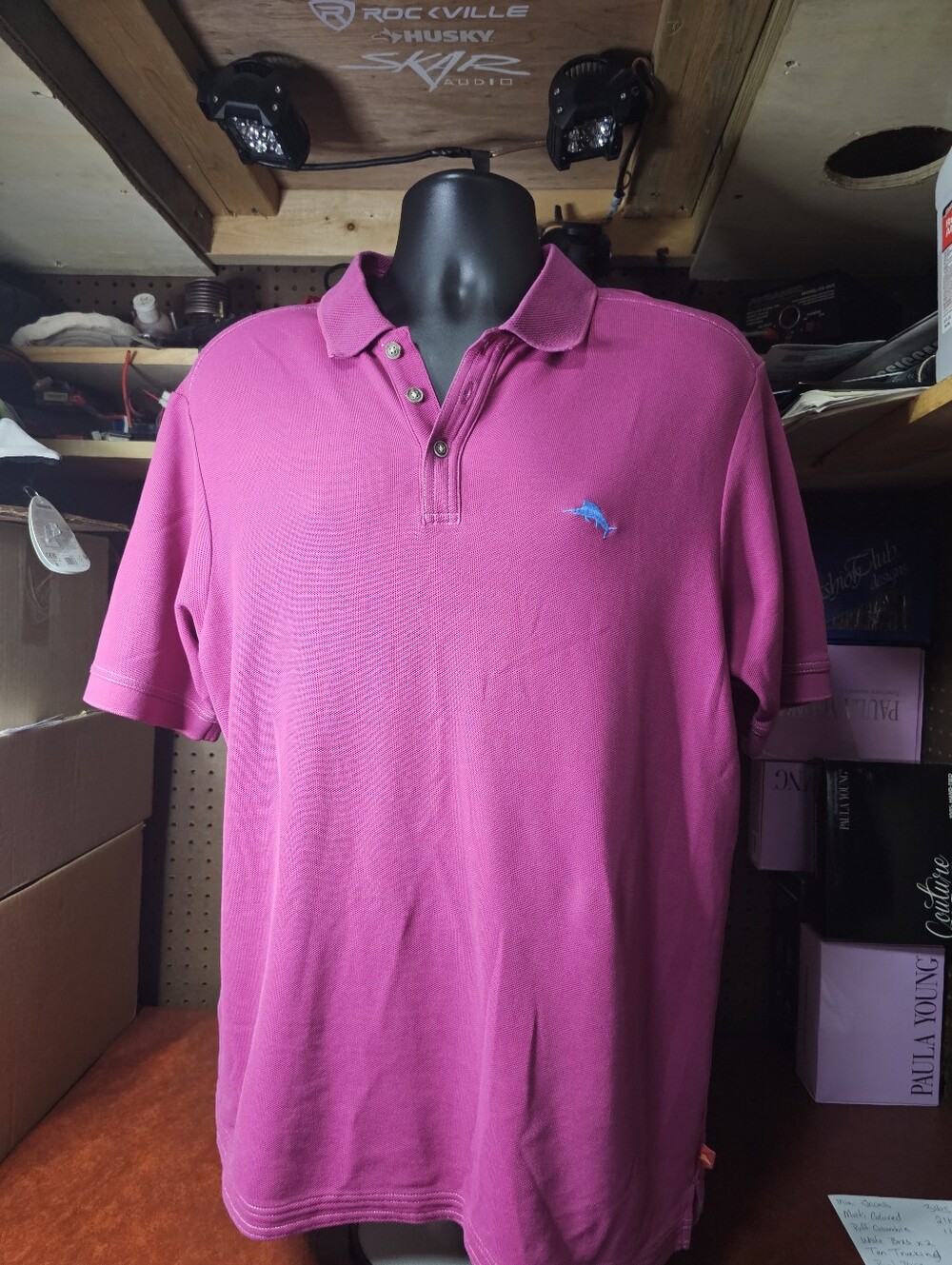 Tommy Bahama Men`s Magenta Island Zone Short Sleeve Polo Shirt / Size Lg